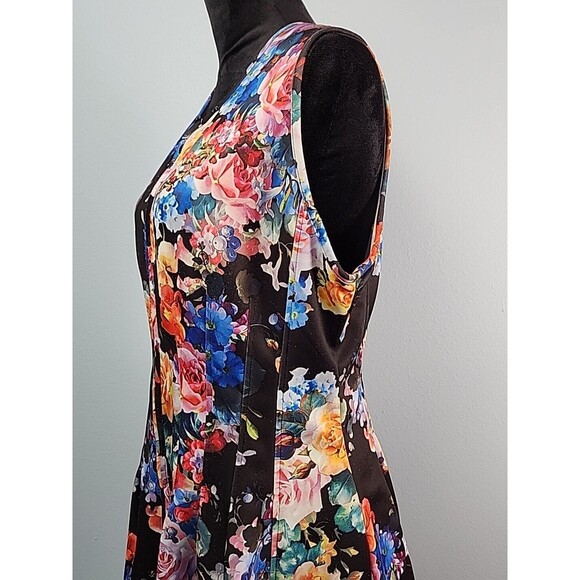 BETSEY JOHNSON Scuba Dress Fit & Flare Front Zip Sleeveless Floral Size 14 - Picture 10 of 13